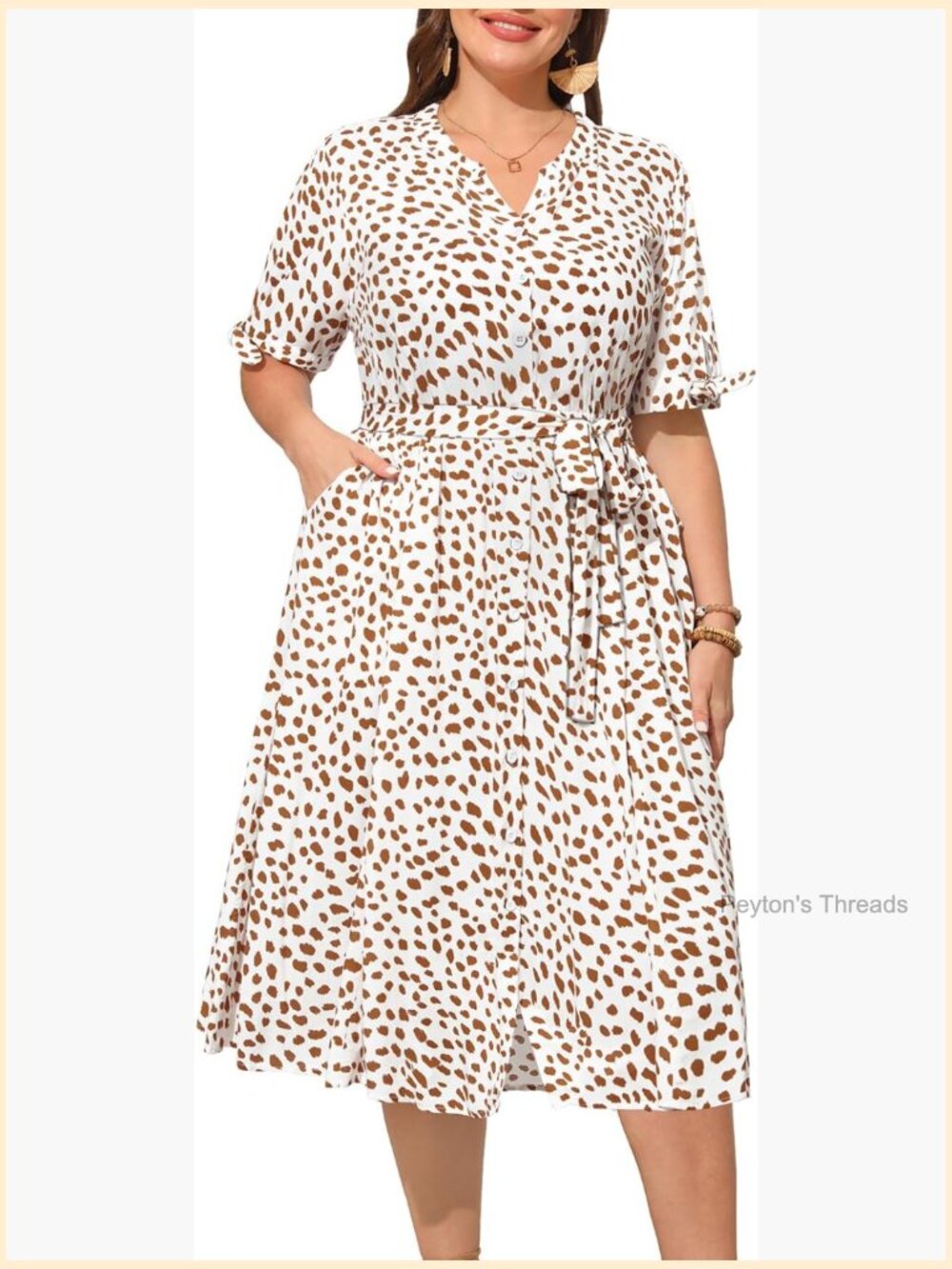 Plus Size Button Front Midi Dress with Pockets - Office Casual Work Dress